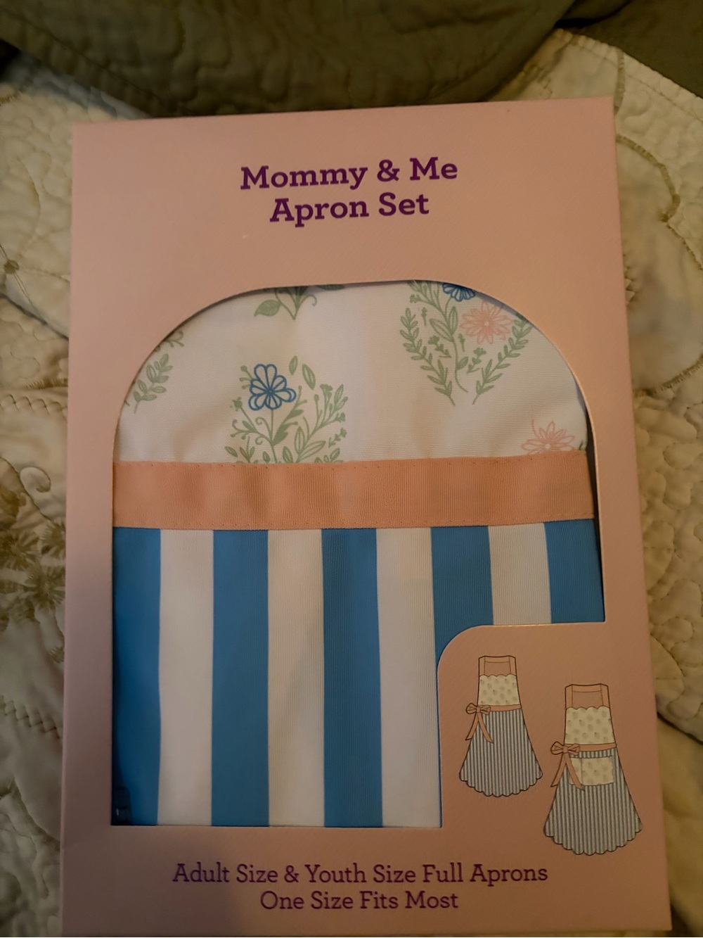Mommy & Me Apron Set - Blue, White & Peach Floral Stripe
